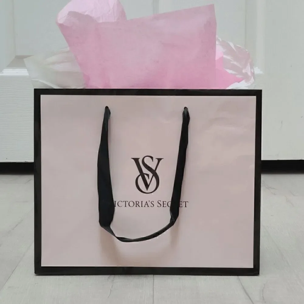 💗 VICTORIA'S SECRET Empty Paper Pink Shopping Gift Bag Cloth Handles w/Tissues